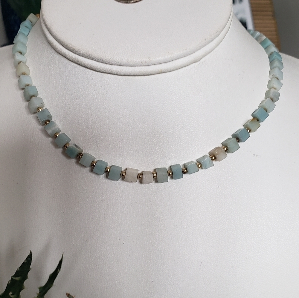 Aqua and White Beaded Necklace - Picture 7 of 7